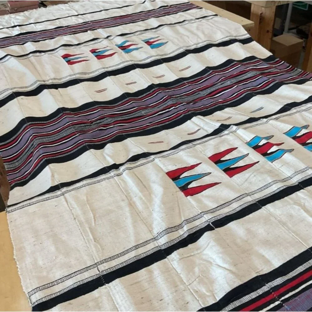 Vintage African Fulani Wedding Blanket 114” x 56” Stiped Black‎ Red Purple Cream
